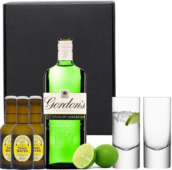 Gordons Gin & Fentimans Tonic Gift Set in Matt Black Gift Box with Hand