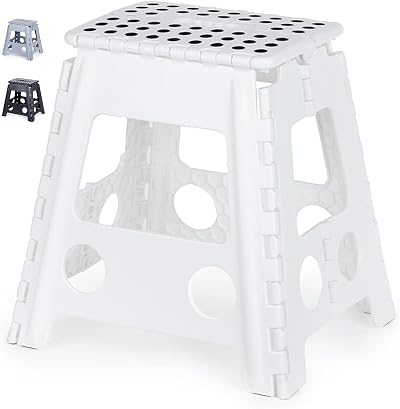 LIVIVO Folding Step Stool White Two Tier Anti Slip 150kg Carry Handle