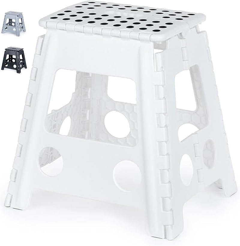 LIVIVO Folding Step Stool White Two Tier Anti Slip 150kg Carry Handle