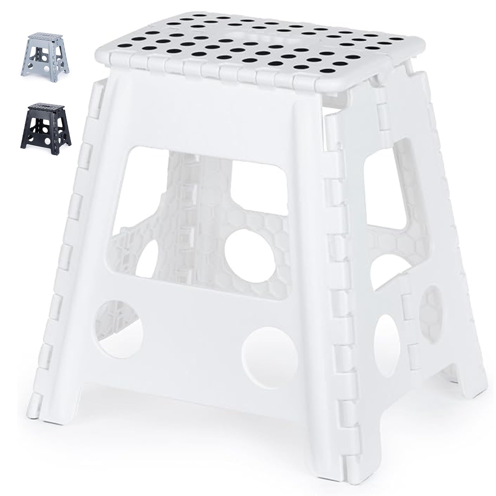 LIVIVO Folding Step Stool – Compact and Lightweight Two Tier Anti Slip Stepping Stool - Folds Flat with Carry Handle for Easy Storage and Transport (White)