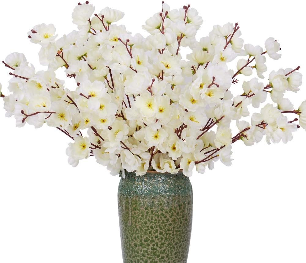 FENGRUIL 4 Pcs Artificial Peach Flowers, 23.5’’ Long Stem Silk Flowers Arrangements Bouquet for Desktop Floor Centerpiece Home Party Bridal Wedding Decoration (White)