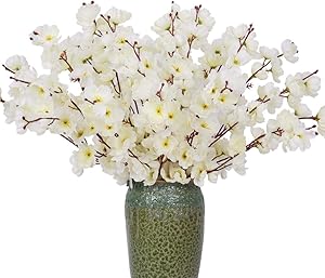 FENGRUIL 4 Pcs Artificial Peach Flowers, 23.5’’ Long Stem Silk Flowers Arrangements Bouquet for Desktop Floor Centerpiece Home Party Bridal Wedding Decoration (White)