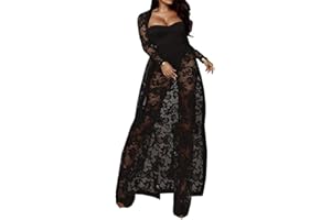 xxxiticat Women's Sexy Lace Transparent See Through Wide Leg Pants Tube Top Long Coat Sets Suits