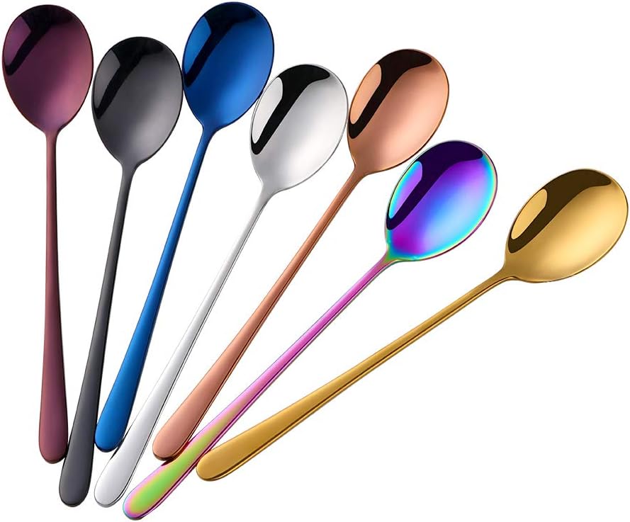 7-Piece Premium 18/10 Stainless Steel Dinner Spoons Flatware Set, Funny Table Spoons Silverware, Soup Spoons Cutlery, Dishwasher Safe, 8.15 Inches, Multicolor
