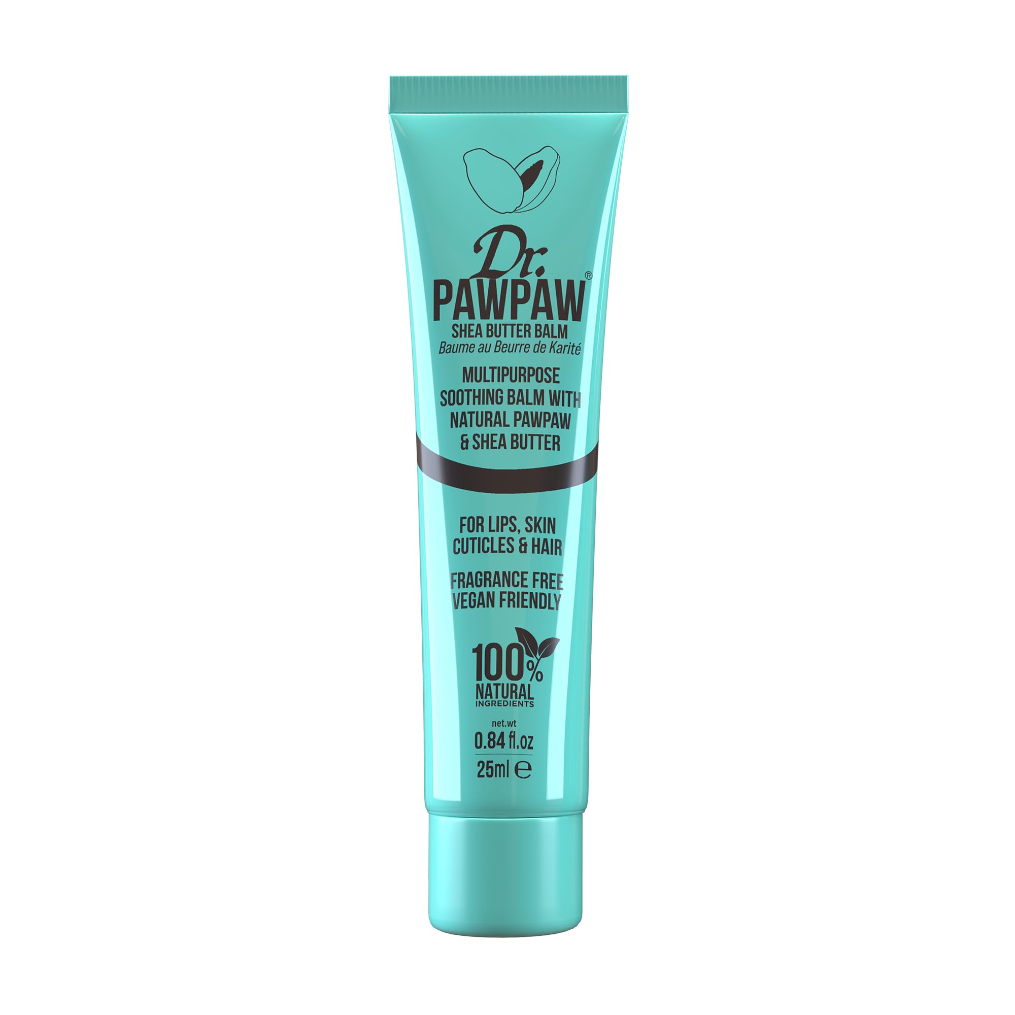 Dr.PAWPAW Shea Butter Balm 25ml, Multi Purpose Natural Vegan Balm with Pawpaw and Shea Butter, Hydrates Dry Lips Skin and Cheeks, Fragrance Free Everyday Moisturiser