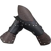 HiiFeuer Medieval Embossed Faux Leather Elf Arm Guards, Fantasy Cosplay Buckle Bracers, Knight Archer Gauntlets for LARP