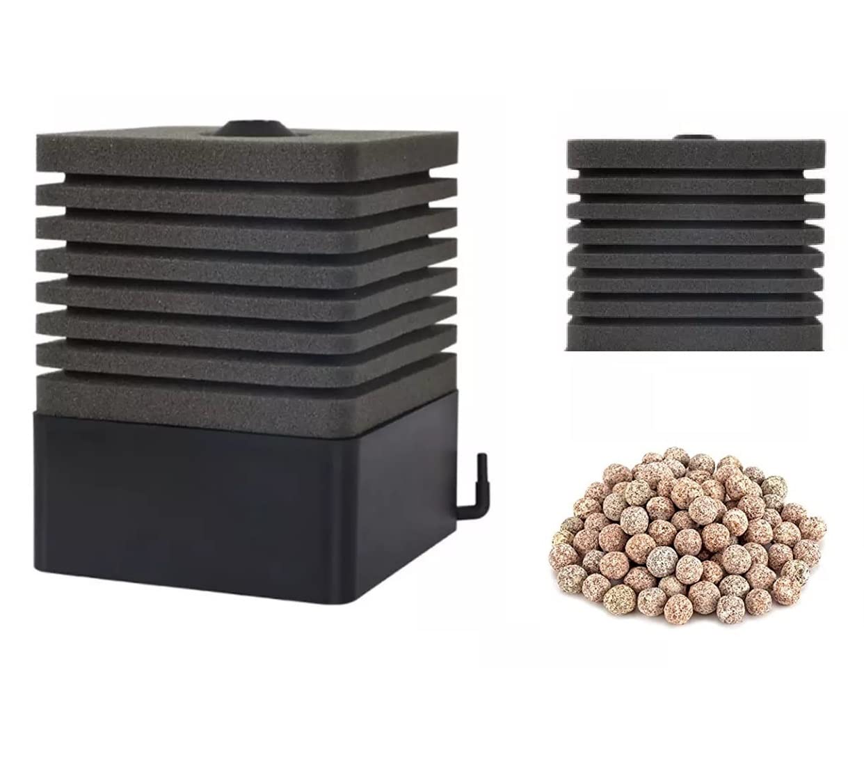 Tigerlily Enterprises Fish Tank Filter, Submersible Sponge Filters For Aquarium With 1 Spare Sponge and Bio-Media Ceramic Balls. For Freshwater and Saltwater Aquariums - LARGE 90-200L