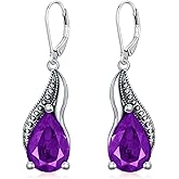 925 Sterling Silver Vintage Teardrop Oxidized Leverback Earrings with 14 * 10mm Birthstone Crystals, Anniversary Birthday Jewelry Gifts for Her