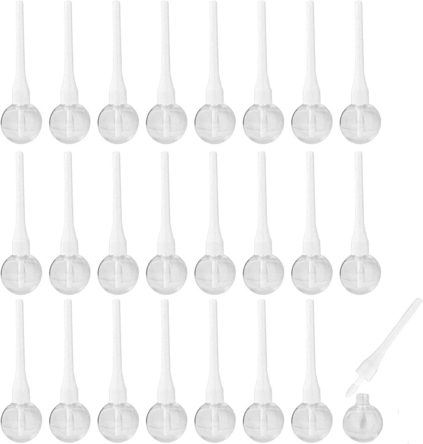 MOTZU 24 Pieces Clear Empty Refillable Lip Gloss Tube,Mini Plastic Lip Balm Bottles with Brush Tip,Lollipop Lip Glaze Bottle,Light-Bulb Shaped Lip Gloss Sample Tube,Travel Makeup Container,6ml+11ml