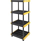 BLACK & YELLOW 4-Tier Heavy Duty Plastic Storage Shelving Unit, 100lbs/shelf (55H x 24W x 20D), for Indoor/Outdoor Organizati