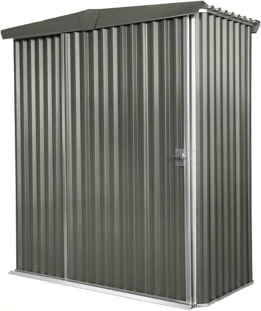 Stratco Sliding Door Storage Shed, 6.1 ft x 5.1 ft x 6.2 ft Utility Yard Garden Shed with Lock, Pre-Painted Steel, Easy to Assemble, Slate
