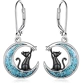 Black Cat Earrings 925 Sterling Silver Cat Earrings for Women Cute Animal Jewelry Gifts for Women