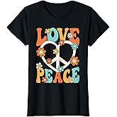 Love Peace Sign 60s 70s Outfit Hippie Groovy Women Girls T-Shirt