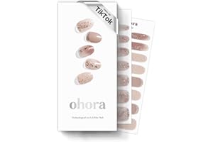 ohora Semi Cured Gel Nail Strips (N Dreaming Glow) - Nude, Glitter, Works with Any UV/LED Lamps, Salon-Quality, Long Lasting, Easy to Apply & Remove - Includes 2 Prep Pads, Nail File & Wooden Stick