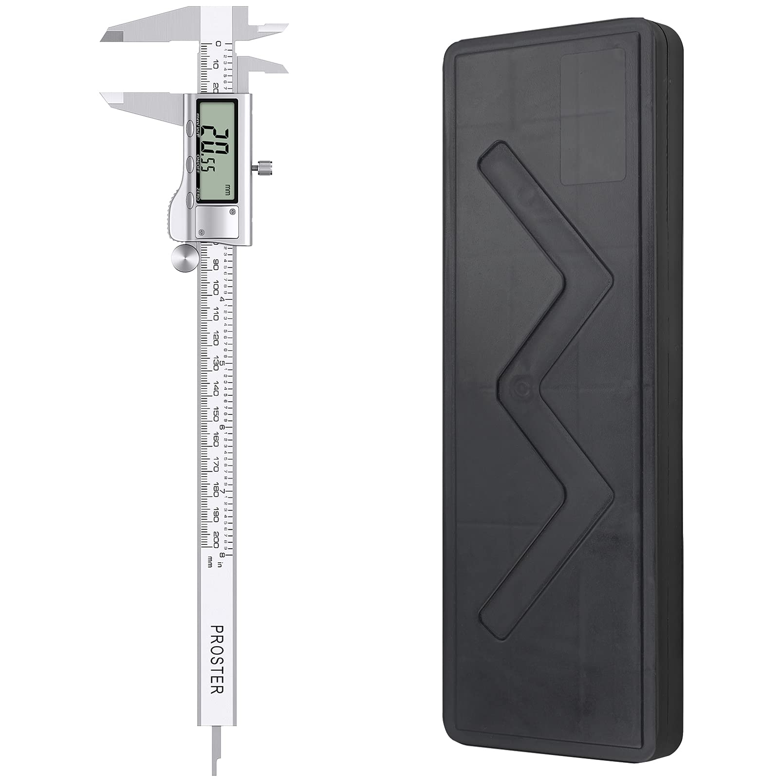 Proster Digital Vernier Caliper 8 Inch/ 200 mm Stainless Steel Electronic Caliper Fractions/Inch/Metric Conversion Measuring Tool for Length Width Depth Inner Diameter Outer Diameter
