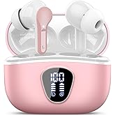 Wireless Earbuds, Bluetooth 5.4 Headphones HiFi Stereo, Bluetooth Earbuds with ENC Noise Cancelling Mic, IP7 Waterproof in Ear Earphones, 48H, LED Display Ear Buds for Pad Phones Workout Sports, Pink