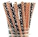 Halloween Skeleton Straws, Skull & Crossbones Straws (50 Pack) - Halloween Party Supplies, Pumpkin Orange Chevron & Black Skulls Straws, Halloween Pirate Table Decor