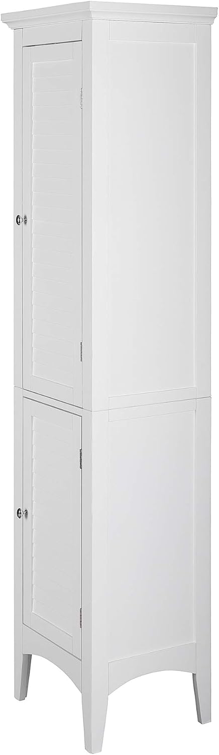 Teamson Home Free Standing Linen Storage Cabinet, Tall Bathroom Cabinet, Wooden Bathroom Storage, 2 Louvred Doors, 5 Shelves - Image 5