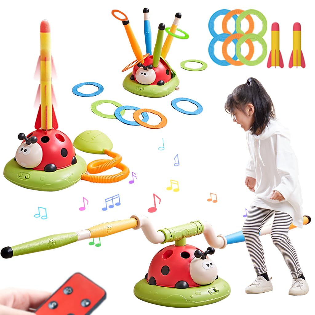 Photo 1 of Pobaiyi 3 in 1 Musical Jump, Toss Ring Game and Stomping Launch Rocket Launcher for Kids Outdoor Toys with Remote Control, Indoor Outside Toy for Kids Ages 4-8 Toys for Ages 5-7 8-13 Birthday Gifts