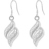 Watforsh 925 Sterling Silver Filigree Leaf Dangle Earrings for Women Spiral Twist Drop Earrings Boho Style Lightweight Dangling