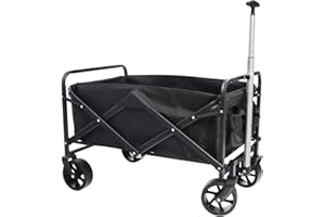 IHOMEY Collapsible Wagon with Large Capacity, Utility Wagons Carts Heavy Duty Foldable, Portable Folding Wagon with Two Drink Holders, Garden Cart for Beach, Sports, Shopping, Camping