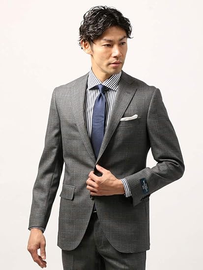 Amazon Co Jp ザ スーツカンパニー 春夏 アドバンス 2つボタンスーツ グレンチェック Ch 14 ミディアムグレー ブルー Ab6 服 ファッション小物