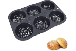 Silicone Hamburger Bread Mold 6 Cavity Nonstick Burger Bun Pans for Baking Mold, Dishwasher Safe Bread Loaf Pan
