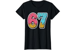 Funny 67 Meme Couple Christmas Shirt Donut Colorful Short Sleeve Blouse High Elastic Cotton Pullover Crew Neck Top