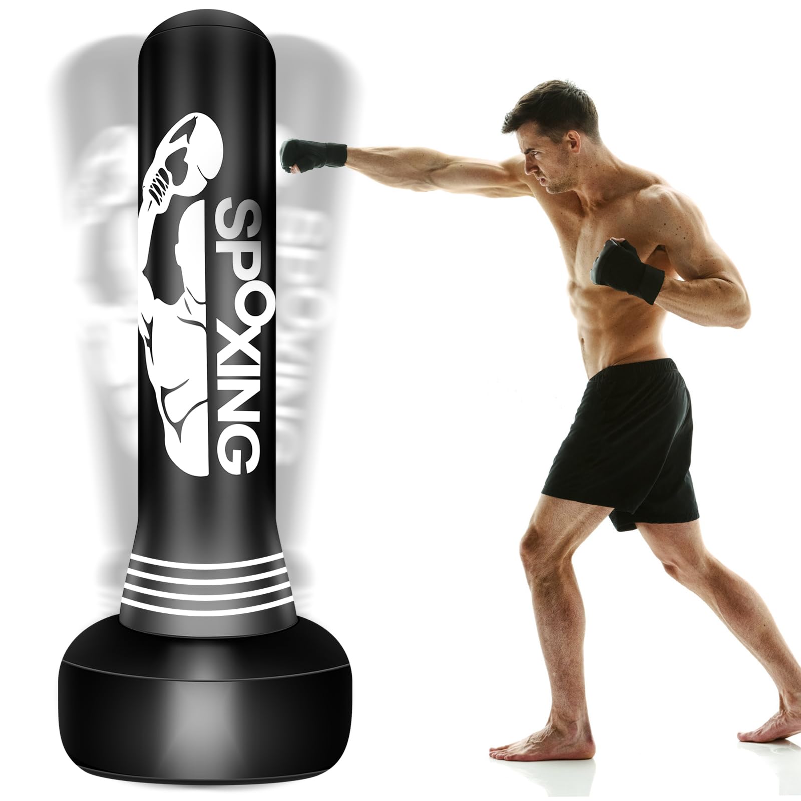 Boxing Punch Bag - 175cm/69'' Free Standing Punch Bag for Men, Perfect for Training in MMA, Muay Thai, and Fitness - Ideal Inflatable Kickboxing Bag Stand,boxing equipment