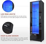 ELEGANT Black High Gloss Tall Display Cabinet with LED Lighting 187x60x40cm view 3