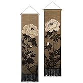 PLIGREAT 2 Pack Japanese Peony Vertical Tapestry with Tassels Elegant Flower Wall Hanging for Bedroom Bathroom Living Room Warm Long Narrow Wall Hanging Dorm Room Home Art Decor