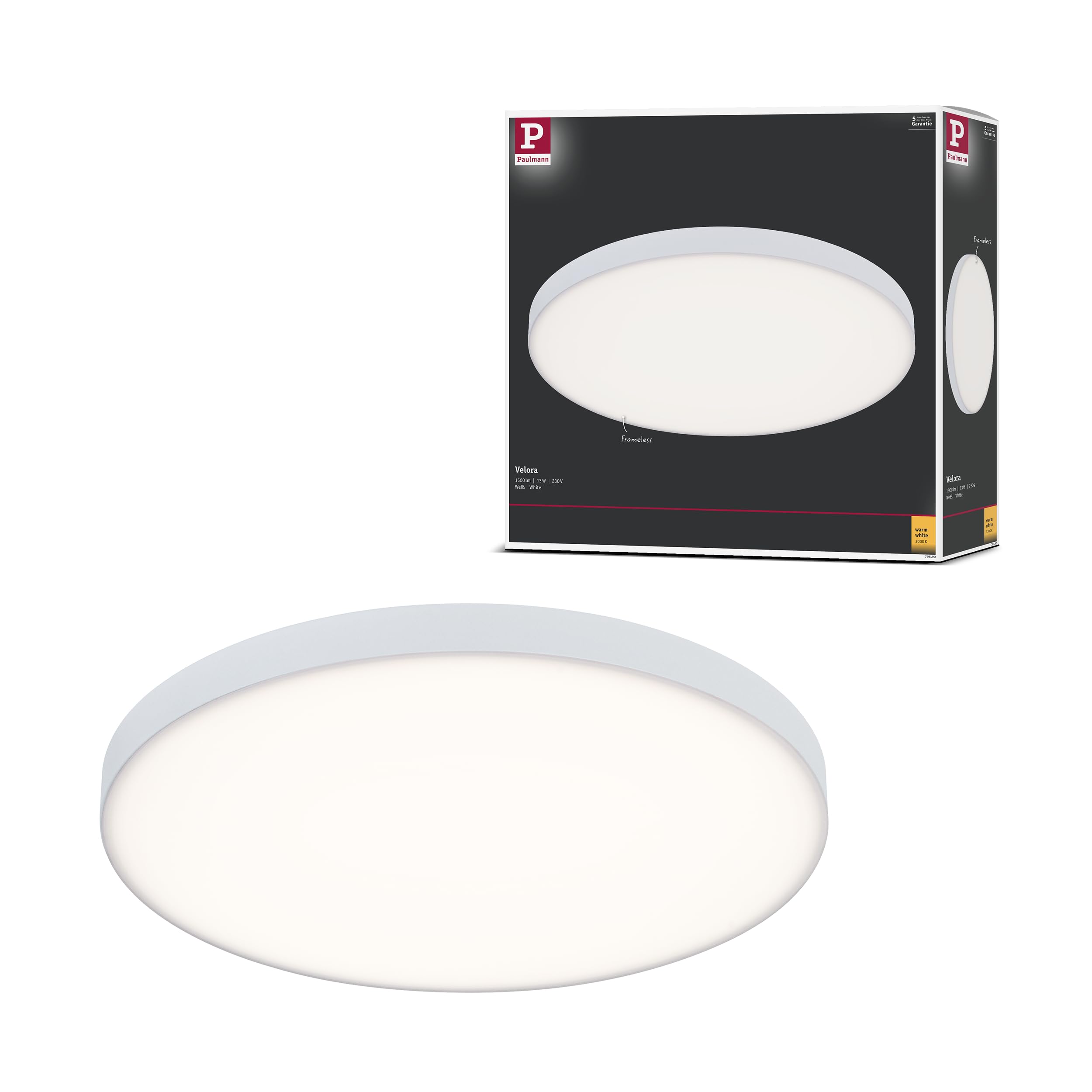 Paulmann 79890 LED panel Velora round 300mm 1500lm 3000K White round ceiling luminaire Metal