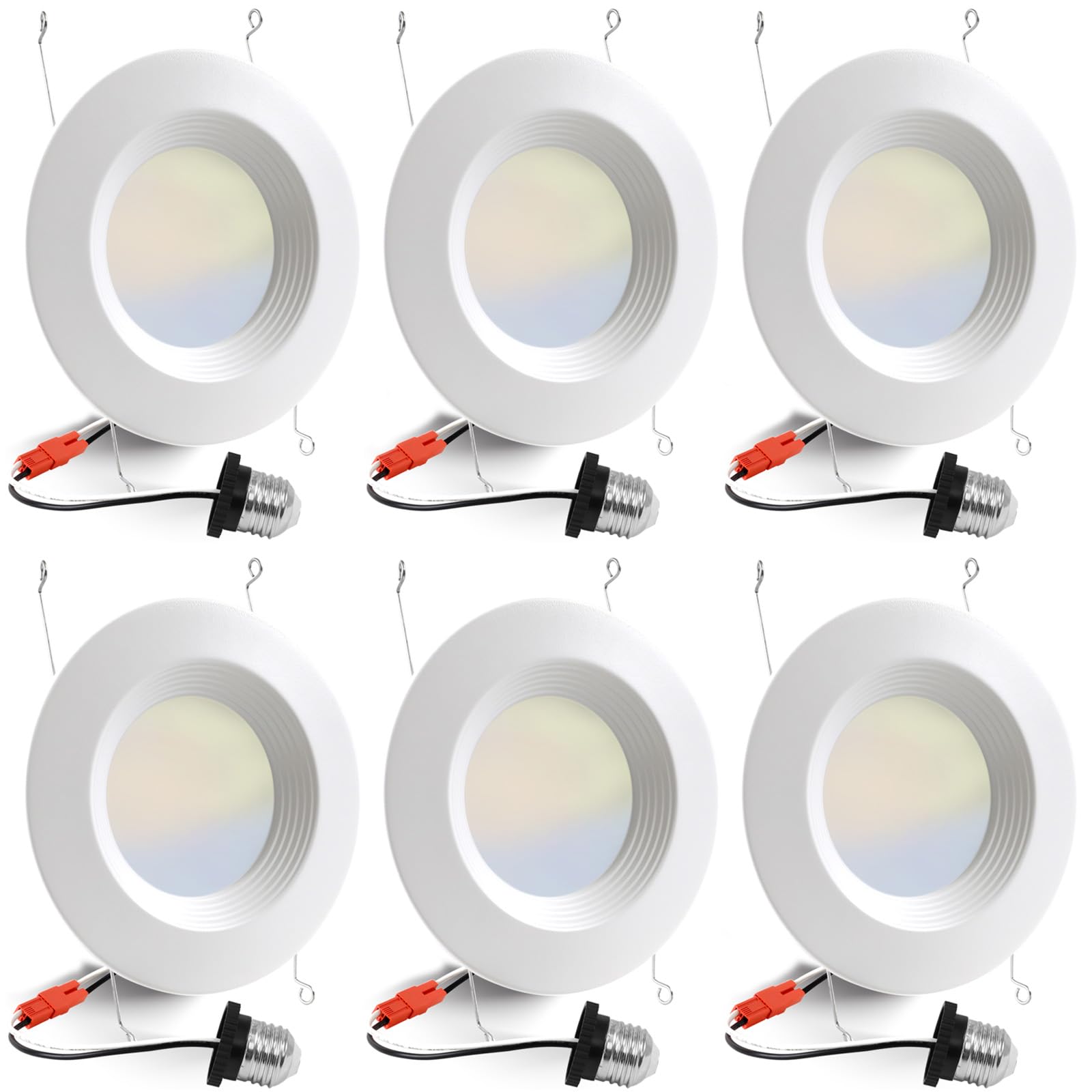 Photo 1 of 6 Pack 5/6 Inch 5CCT LED Recessed Light Retrofit, 2700K/3000K/4000K/5000K/6500K Selectable, Dimmable Can Lights with Baffle Trim, 12W=150W, High Brightness 1000LM, IC & Wet Rated, ETL & FCC Certified