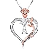 STORUP Valentines Gifts for Women Teen Girls - Heart Initial Necklaces for Women, Rose Heart Initial Necklaces for Her Jewelry Valentines Gifts for Her Mom Daughter Wife Grandma Sister