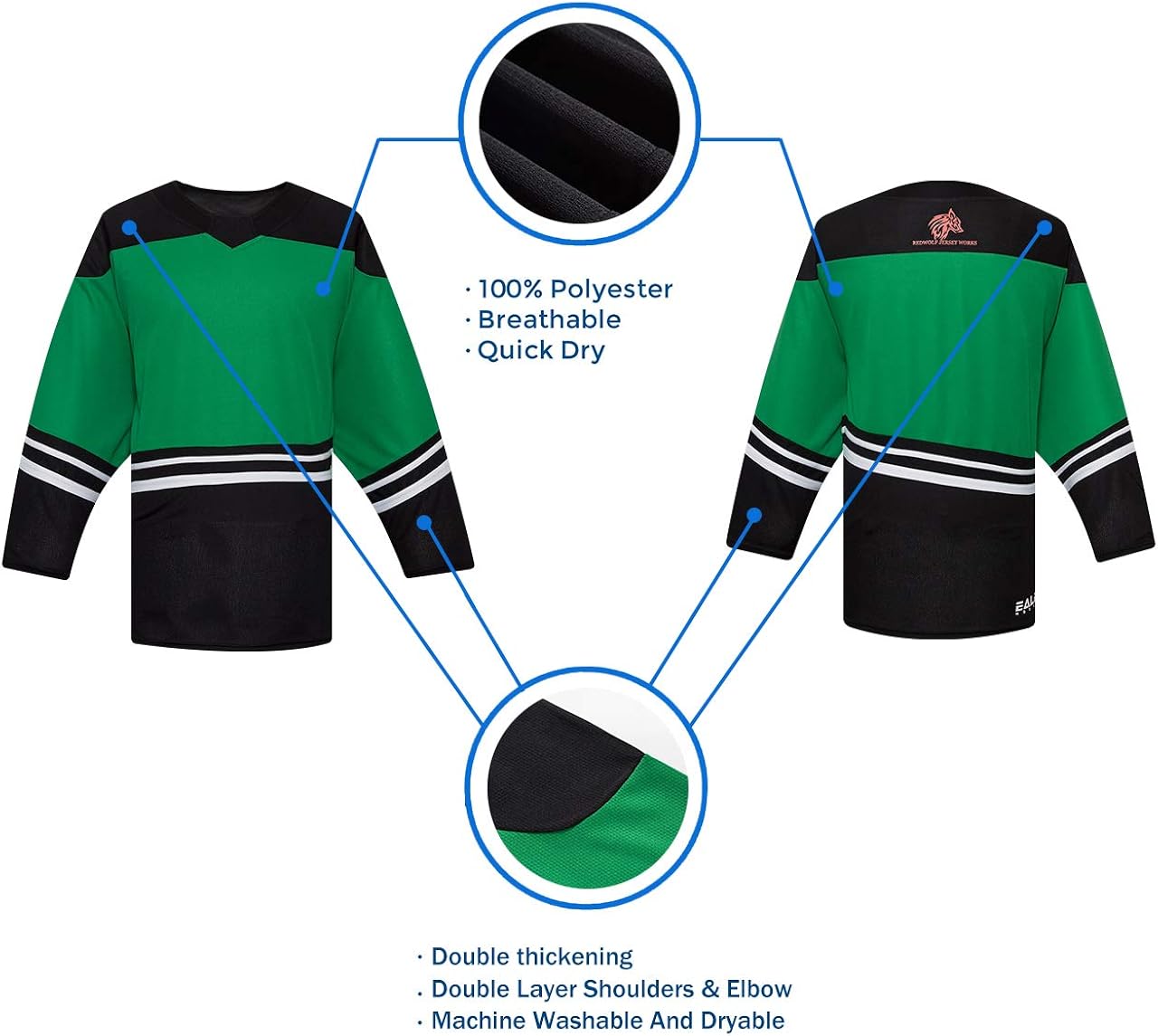 EALER + REDWOLF H500 Series Blank Ice Hockey League Jersey Practice Jersey for Boys, Kids, Junior, Youth : Clothing