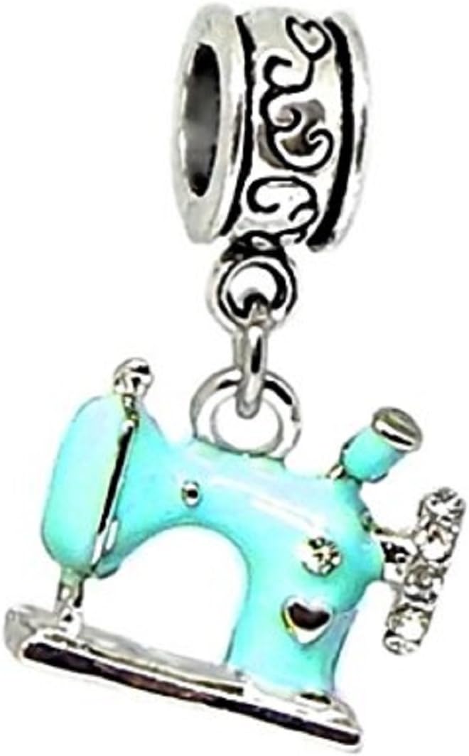 J&M Dangle Blue Sewing Machine Charm Bead Arts, Crafts