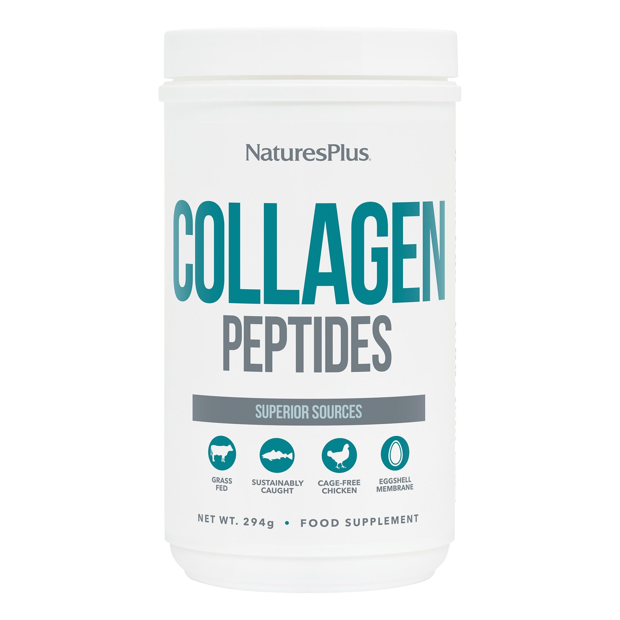 NaturesPlus Collagen Peptides Powder - Sustainable Hydrolysed Multi Collagen Supplement, 6 Major Types of Collagen - Unflavoured, Non-GMO, Gluten Free, Halal - 294 g