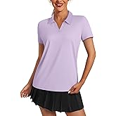 3rd hill Women's Polo Shirts Short Sleeve UPF 50+ Sun Protection V Neck Golf Tennis Collared Work Tops Dry Fit