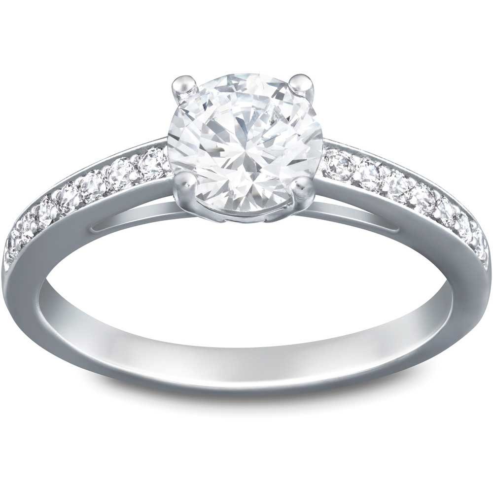 Swarovski Attract ring, Round cut, Pavé, White, Rhodium plated