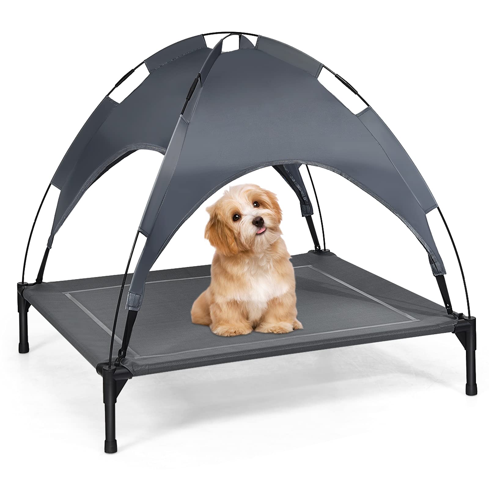 Maxmass Elevated Pet Cot, Cooling Raised Dog Bed with Detachable Canopy and Non-slip Feet, Portable Dogs Cats Bed for Indoor & Outdoor (L)