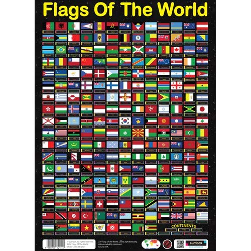 Sumbox A3 Flags of the World Poster – Educational Geography Wall Chart for Kids, Classroom or Home Learning