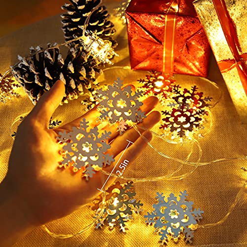 MILEXING Christmas Decorations, 2 Modes 20 LED Christmas Snowflake String Lights Battery Operated, Christmas Lights for Indoor Outdoor Christmas Decor Patio Garden Party