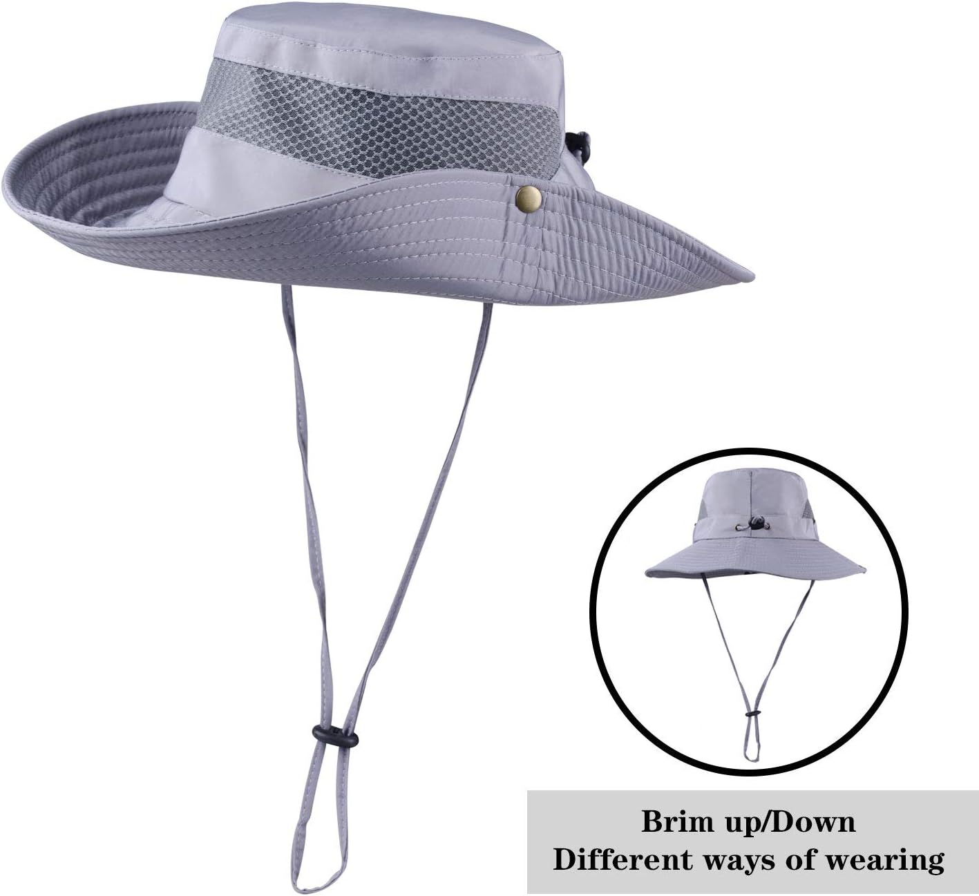 KOOLSOLY Breathable Wide Brim Boonie Hat Outdoor Waterproof UPF 50+ Sun Protection Mesh Safari Sun hat for Travel Fishing … : Clothing