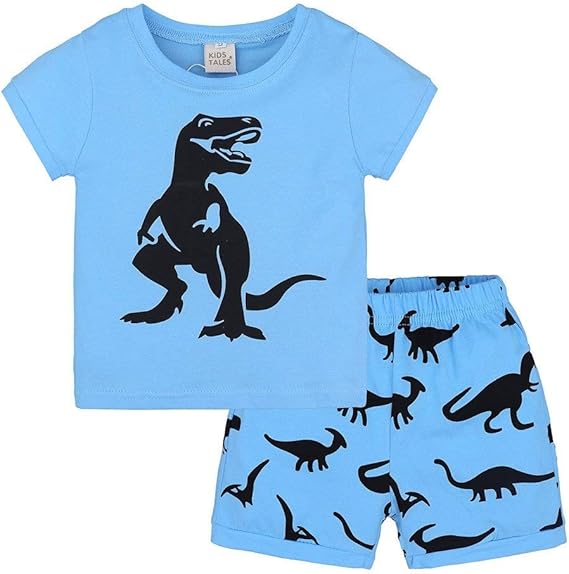 Amazon Co Jp Mexiaoyou ベビー服 子供服 Tシャツ ハーフパンツ 男の子 半袖 夏 恐竜柄 丸首 上下セット パジャマ 冷房対策 可愛い お出かけ 色 ブルー サイズ 2 服 ファッション小物