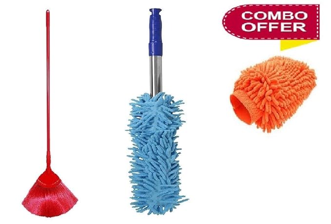 GT Gloptook 3 in 1 Cleaning Duster Combo of Micro Fibre Duster + JALA Brush + Hand Glove Duster (Multi-Color)