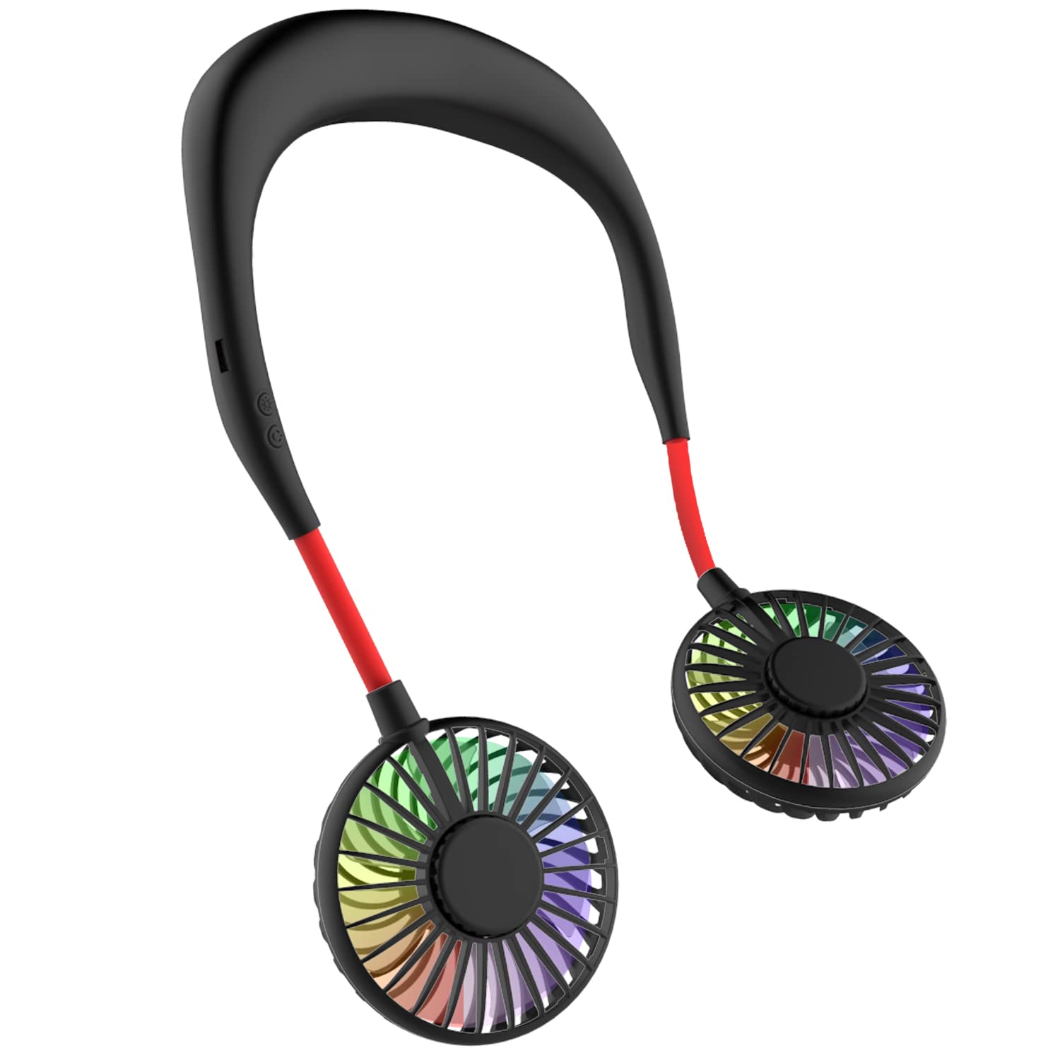Mini Neck Fan Portable Hands Free USB Rechargeable Desk Fan Collar Fan with Double Wind Head 3 Speed LED Light for Travel Sport Outdoor