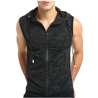 T Shirt Herren Dasongff Männer Reißverschluss Top mit Kapuze Weste Camouflage Travel Tank Tops Bluse ärmellose Jacke Mantel K