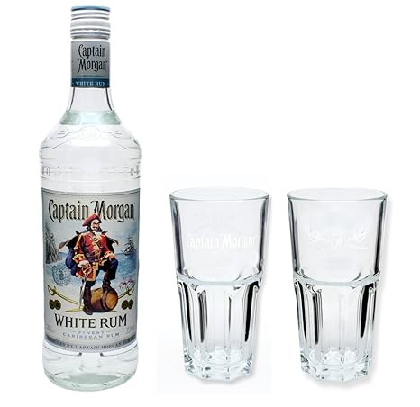 Captain Morgan White Label Rum 37,5% 0,7l Set + 2 Longdrinkgläser
