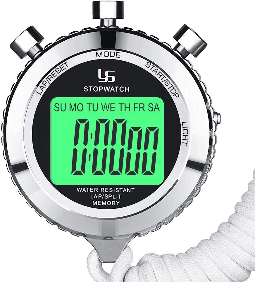 LAOPAO Stopwatch, 1/100 seconds Precision 2 Memories Daily Waterproof with Light function&Mute Mode for Outdoor Sports Running