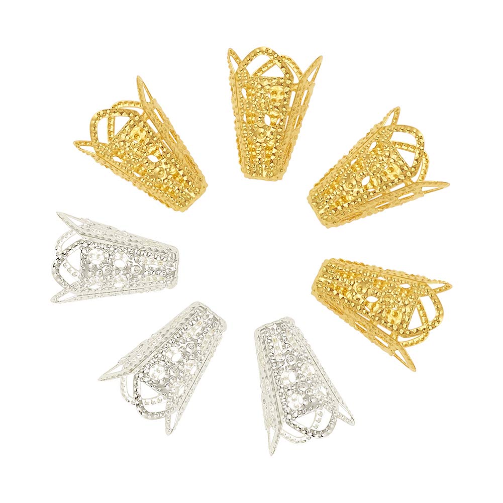 PandaHall Elite 340pcs 2 Colors Iron Hollow Filigree Flower Bead Caps Metal End Caps Spacers Findings for Earring Bracelet Necklace Jewelry DIY Craft Making, Golden/Silver
